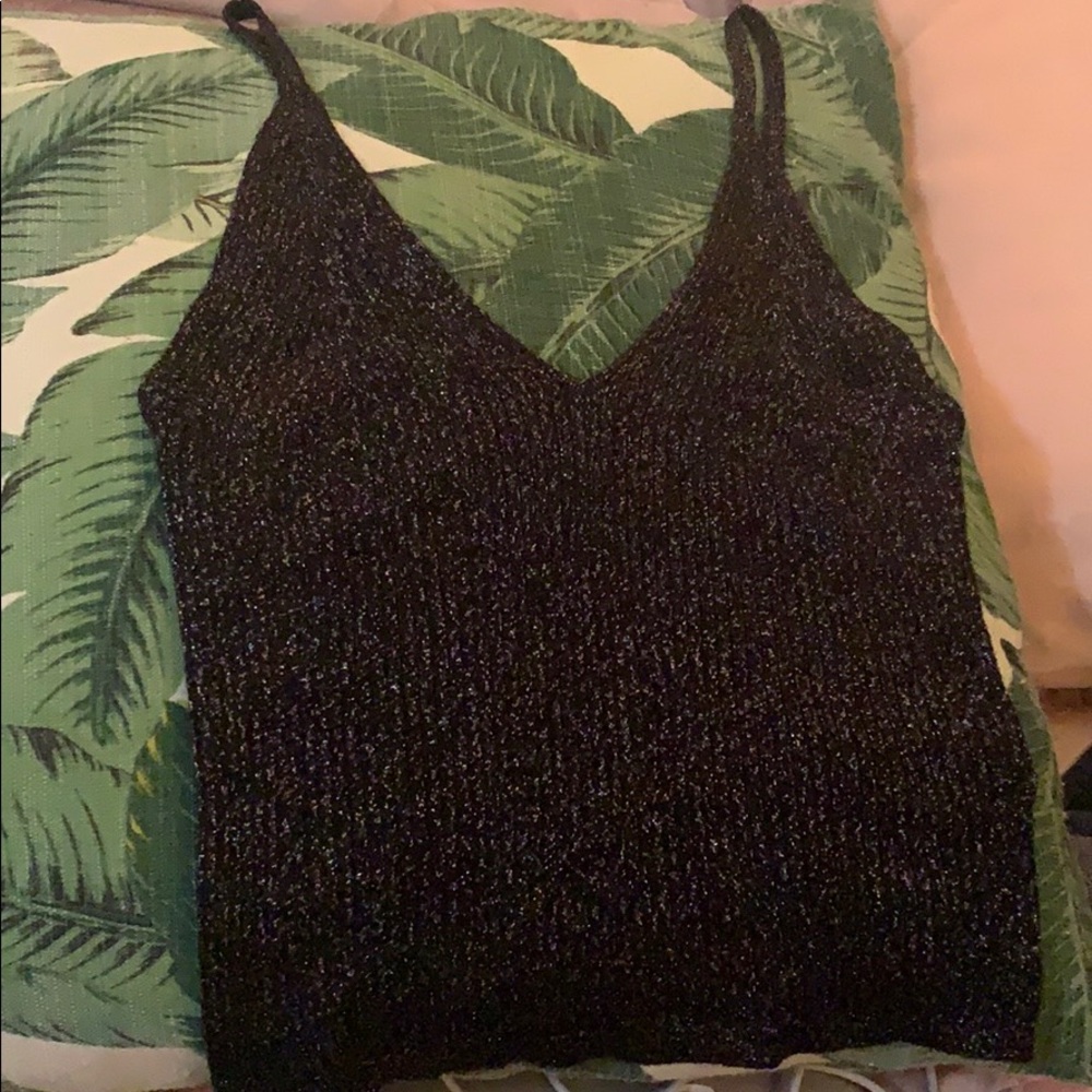 Topshop Black Glittery Tank Top